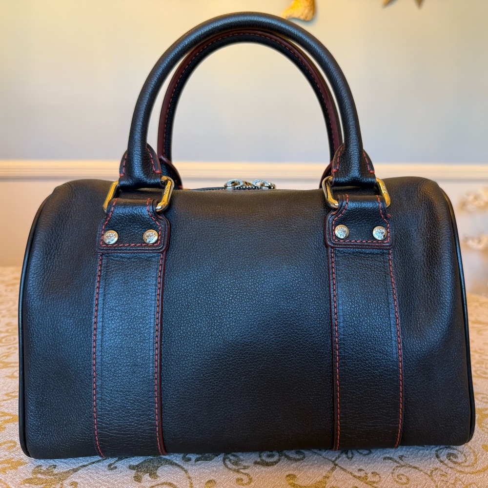 MCM Black Leather Satchel with Red Stitching - Picture 2 of 11